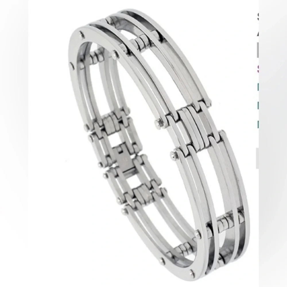 MENS STAINLESS STEEL ID BRACELET FOR MEN ROUNDED EDGE LINKS